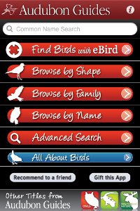 Main screen from the Audubon Birds iPhone app