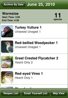Archived list in the Birdcountr iPhone app