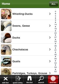 Family list from the Birdcountr iPhone app