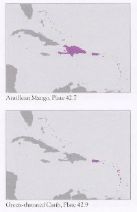 Sample range maps from Birds of the West Indies