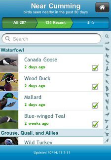 BirdsEye Find Nearby Birds screen