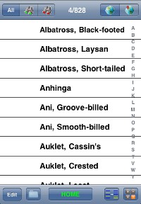 Family list from the Birdwatcher's Diary iPhone app