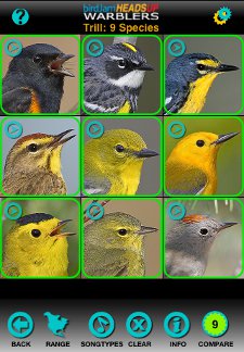 Comparison view from HeadsUp Warblers iPhone app