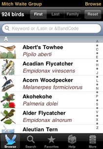 browse screen from iBird