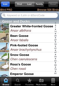 Species list from the iBird iPhone app