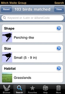 search screen from iBird