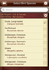 Species list from the Lifebirds Journal iPhone app